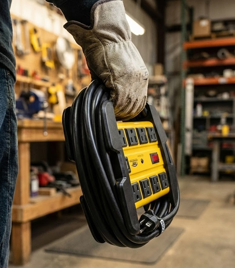 CRST 10-Outlet Wide-Spaced Metal Surge Protector Power Strip with Cord Wrap - 2800J, USB-C & USB-A, Wall Mount, 15ft Cord