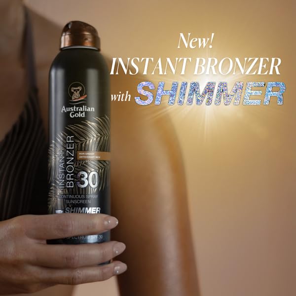 Australian Gold Continuous Spray Sunscreen with Instant Bronzer SPF 15, Immediate Glow & Dries Fast, Broad Spectrum, Water Resistant, Non-Greasy, Oxybenzone Free, Cruelty Free, 6 Ounce