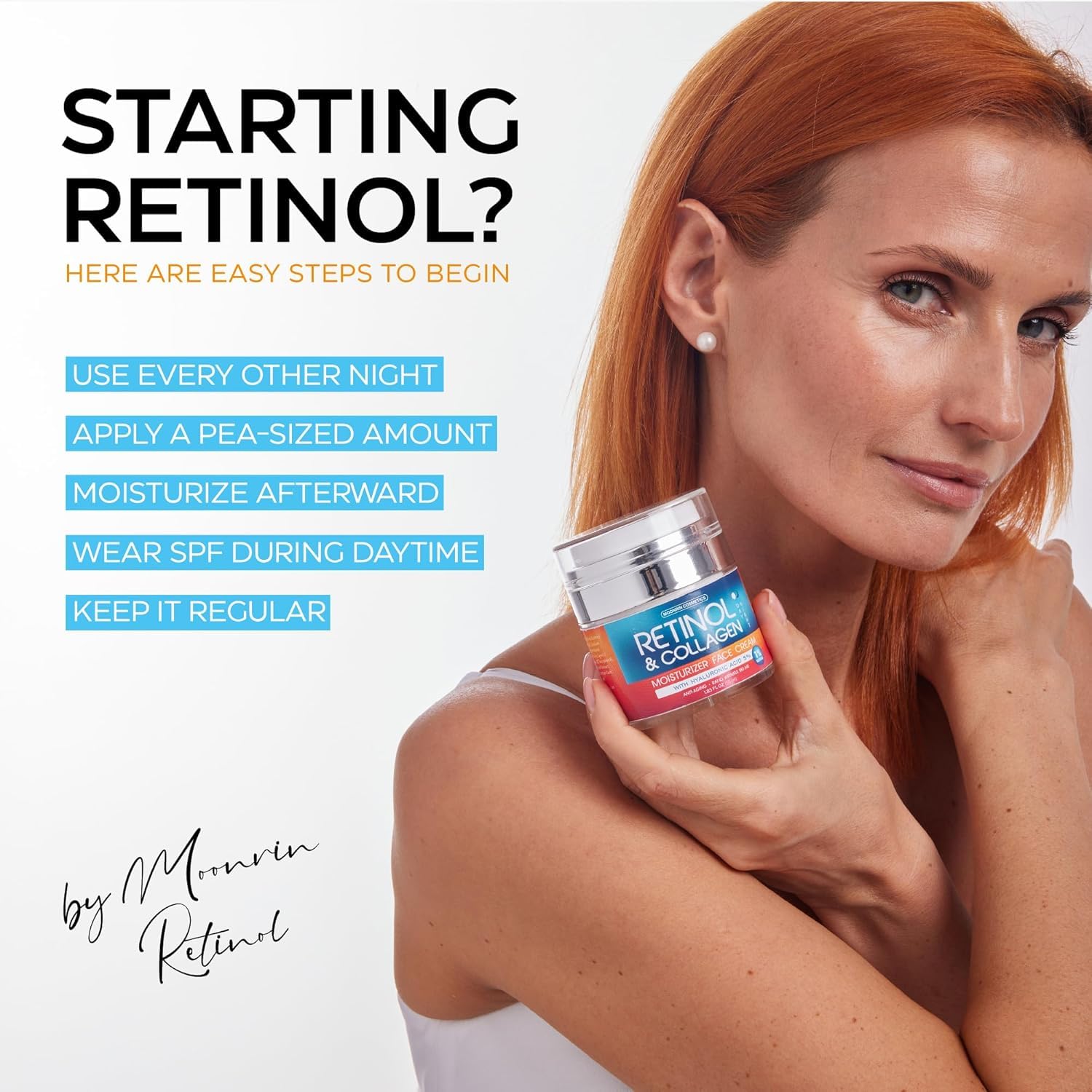 Retinol Cream for Face with Hyaluronic Acid, Day-Night Anti-Aging Moisturizer for Women, Men, Collagen Cream for Face Reduces Wrinkles, Dryness, 1.85 Oz