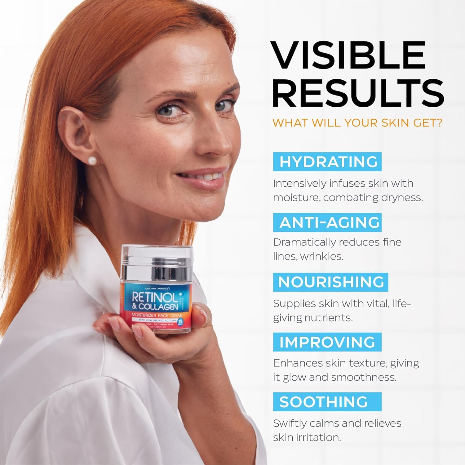 Retinol Cream for Face with Hyaluronic Acid, Day-Night Anti-Aging Moisturizer for Women, Men, Collagen Cream for Face Reduces Wrinkles, Dryness, 1.85 Oz