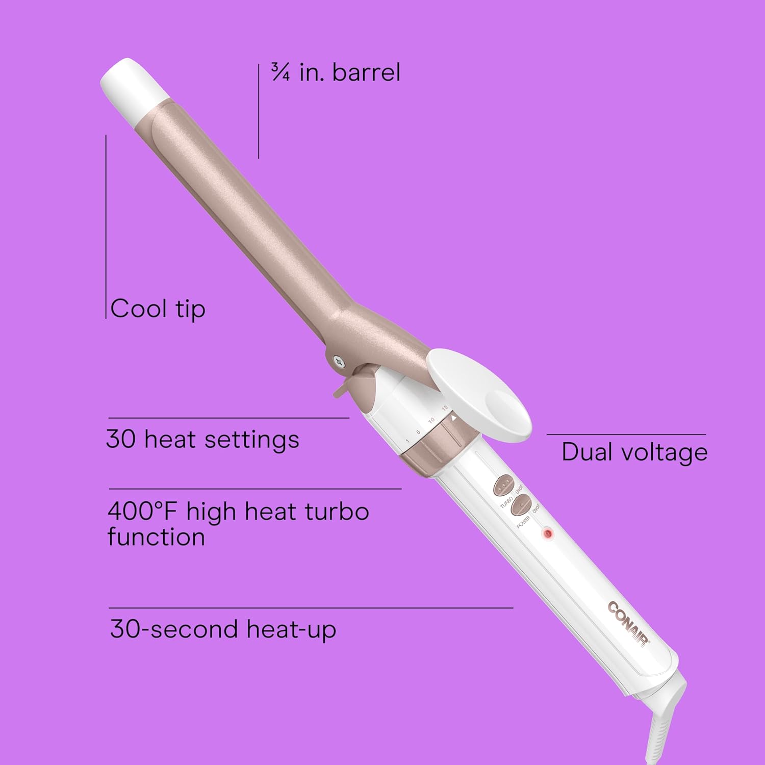 Conair Double Ceramic 1-Inch Curling Iron, 1-Inch Barrel Creates Classic Curls, Hair Curler for Use on Short, Medium, & Long Hair, White/Rose Gold