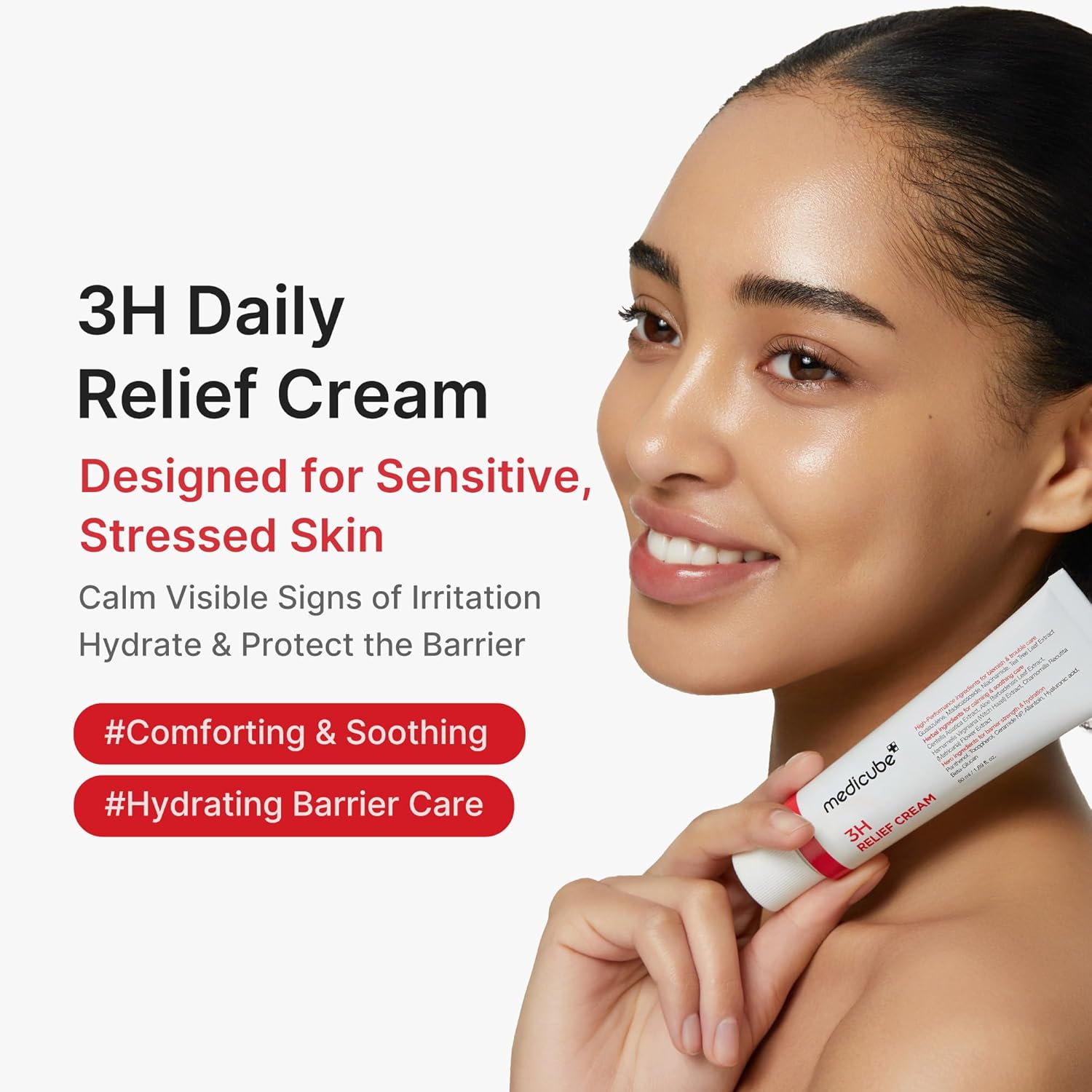 medicube 3H Daily Relief Cream | Daily Soothing Moisturizer for All Skin Types | Lightweight Comforting Cream Ideal For Use After Spot Care | Guaiazulene, Centella, Ceramide for Balance and Hydration