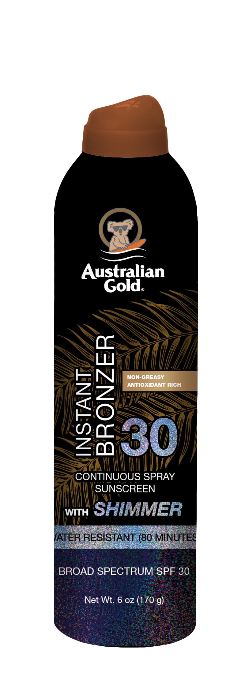 Australian Gold Continuous Spray Sunscreen with Instant Bronzer SPF 15, Immediate Glow & Dries Fast, Broad Spectrum, Water Resistant, Non-Greasy, Oxybenzone Free, Cruelty Free, 6 Ounce